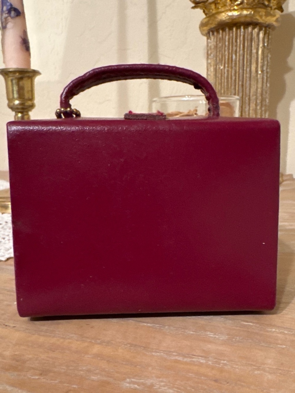 Vintage WOLF Designs Genuine Leather Burgundy Travel Jewelry Case - Picture 4 of 7